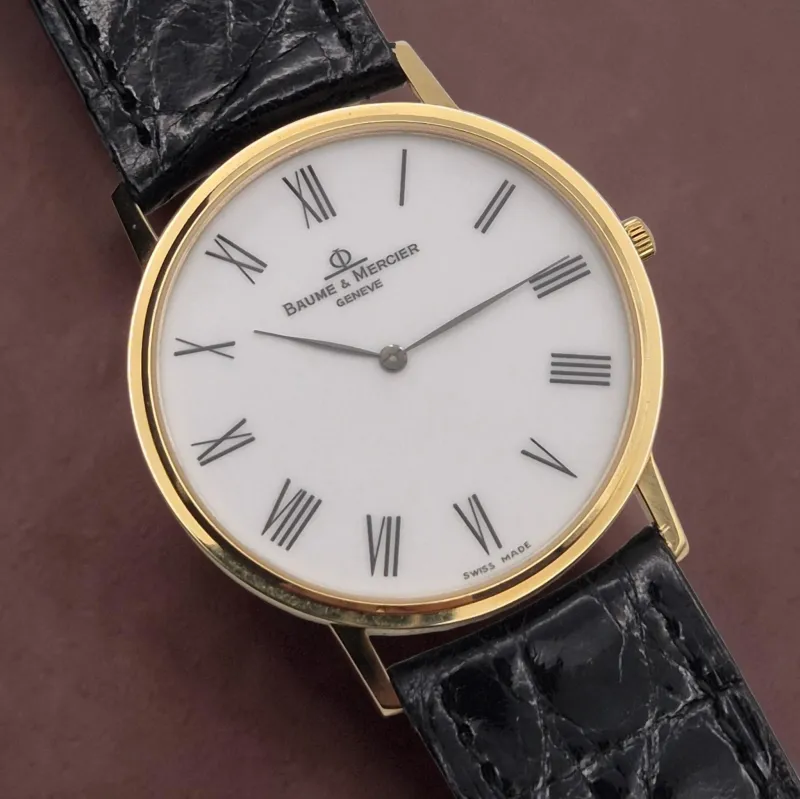 Baume & Mercier MV045088 18ct gold case, White dial, Blk Strap