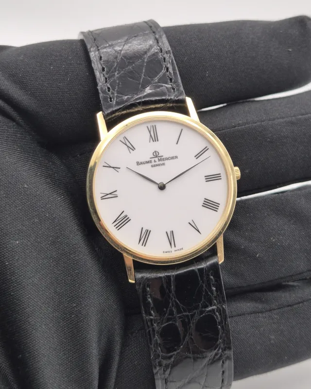 Baume & Mercier MV045088 18ct gold case, White dial, Blk Strap