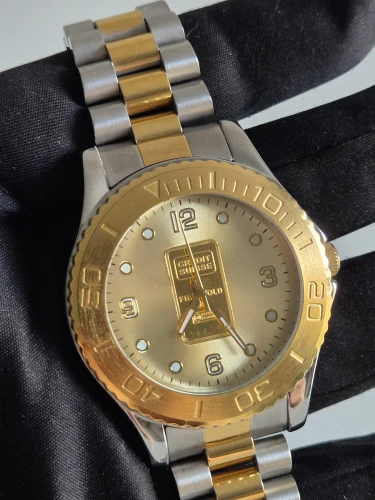 Swiss Ingot Quartz watch 24ct gold Ingot dial Bi-Colour bracelet