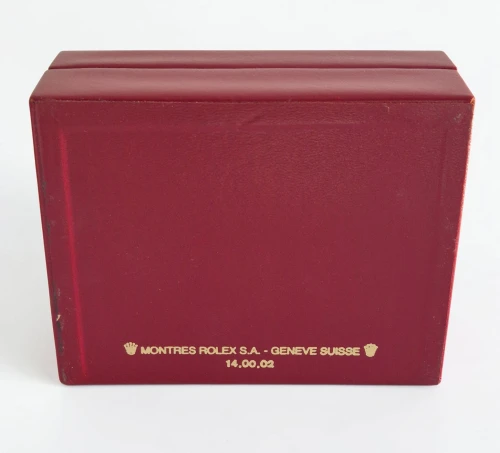 Rolex watch box Dark red with beige inner lining and outer box 14.00.02 Circa 1990s