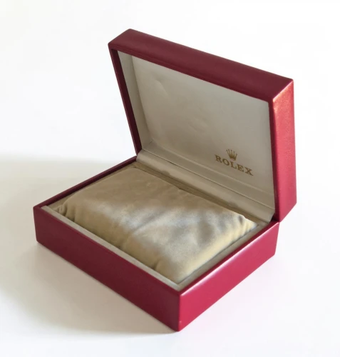 Rolex watch box Dark red with beige inner lining and outer box 14.00.02 Circa 1990s