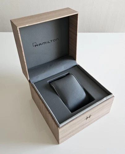 Hamilton Watch box lightwood design with guarantee card & manual