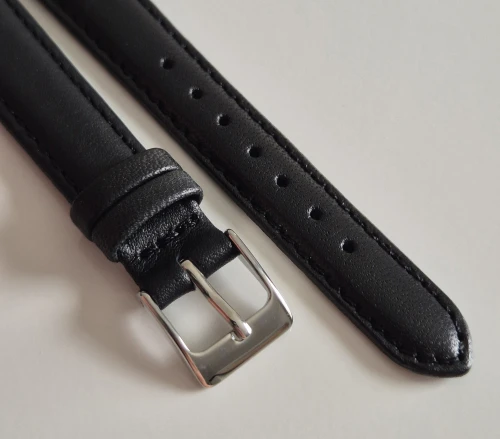 14mm Black leather watch strap Calf grain with square stainless steel pin buckle