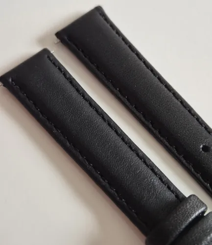 14mm Black leather watch strap Calf grain with square stainless steel pin buckle