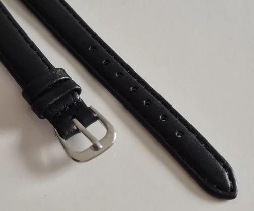 12mm Black leather watch strap Calf leather with Stainless steel pin buckle