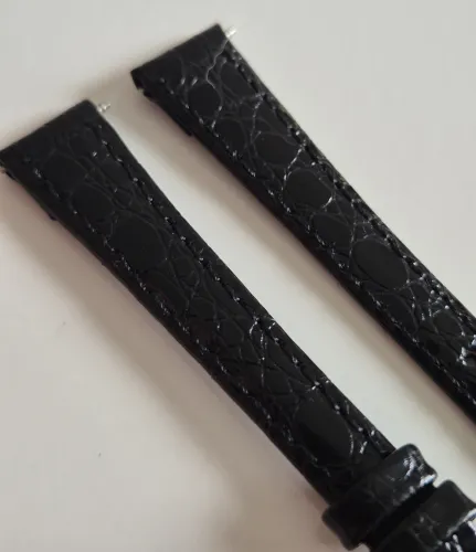 12mm Black leather strap Crocodile grain with Stainless steel buckle