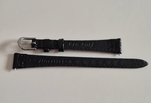 12mm Black leather strap Crocodile grain with Stainless steel buckle