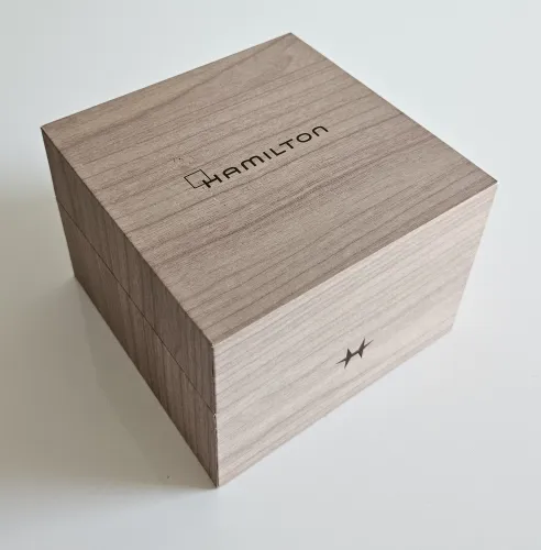 Hamilton Watch box lightwood design with guarantee card & manual