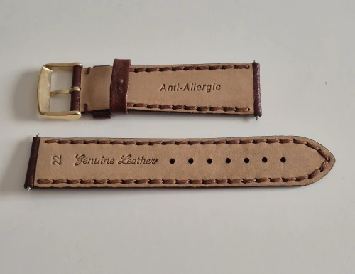 22mm Brown leather watch strap thick stitching Napoli style with gold plated buckle