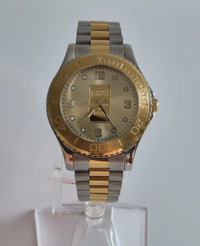 Swiss Ingot Quartz watch 24ct gold Ingot dial Bi-Colour bracelet