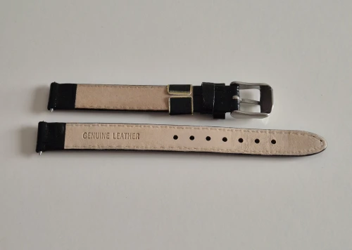 12mm Extra long Black leather watch strap Alligator grain with stainless steel pin buckle