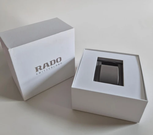 RADO Modern white watch box with travel box and cleaning cloth