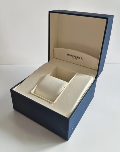 Raymond weil watch box blue square design with quartz manual circa 2000s