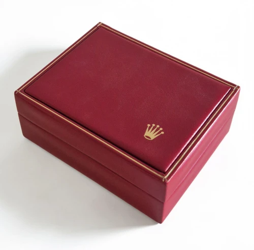 Rolex watch box Dark red with beige inner lining and outer box 14.00.02 Circa 1990s