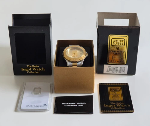 Swiss Ingot Quartz watch 24ct gold Ingot dial Bi-Colour bracelet