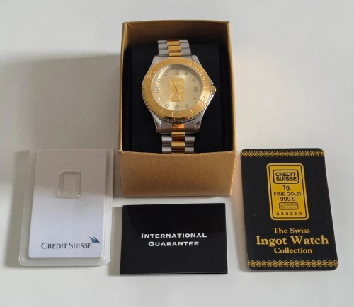 Swiss Ingot Quartz watch 24ct gold Ingot dial Bi-Colour bracelet