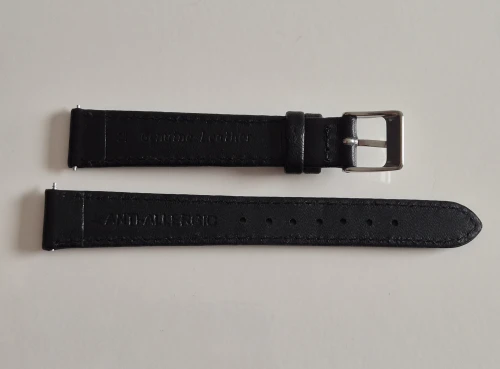 14mm Black leather watch strap Calf grain with square stainless steel pin buckle