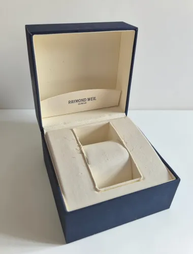 Raymond weil watch box blue square design with quartz manual circa 2000s