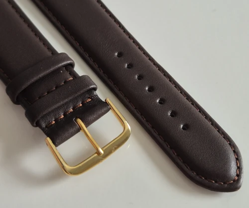 22mm Brown leather watch strap Classic calf grain with gold plated pin buckle