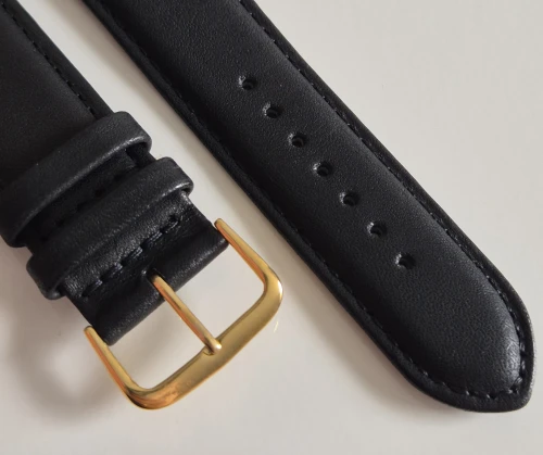 22mm Black leather watch strap Classic calf grain with gold plated pin buckle