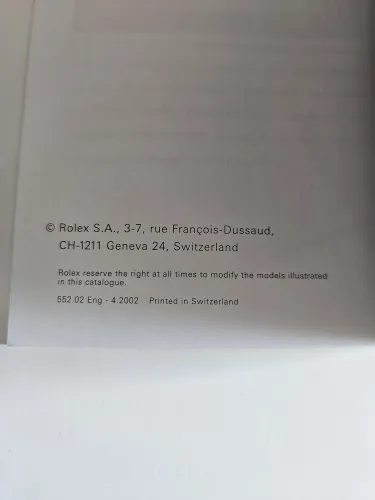 Rolex Datejust Instruction manual 2002 + Calendar card 552.02 Eng - 4.2002